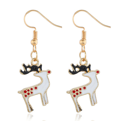 White and 18K Gold-Plated Reindeer Drop Earrings, gold drop earrings for women, botanical inspired, front view