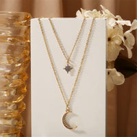 Cubic Zirconia & Goldtone Celestial Layered Pendant Necklace
