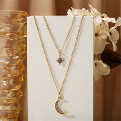 Cubic Zirconia & 18K Gold-Plated Celestial Layered Pendant Necklace