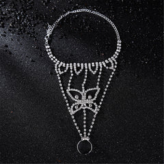 Cubic Zirconia & Silver-Plated Butterfly Anklet & Toe Ring Set