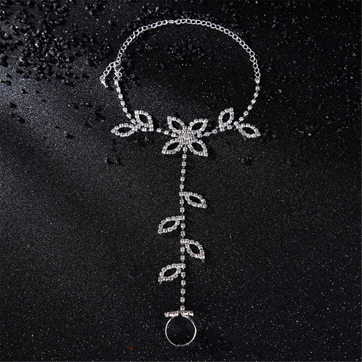 Cubic Zirconia Floral Leaves Anklet & Toe Ring Set