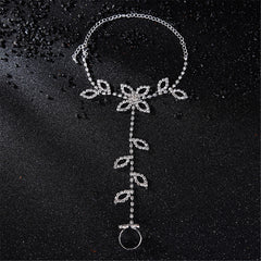 Cubic Zirconia Floral Leaves Anklet & Toe Ring Set