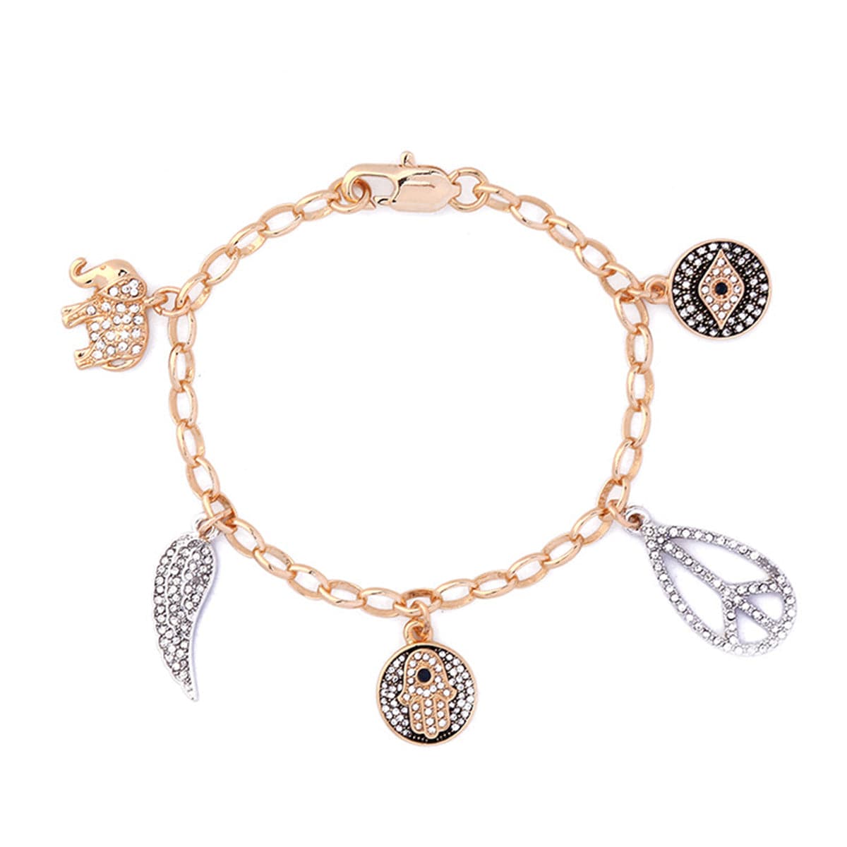 Cubic Zirconia & Two-Tone Hamsa Charm Bracelet