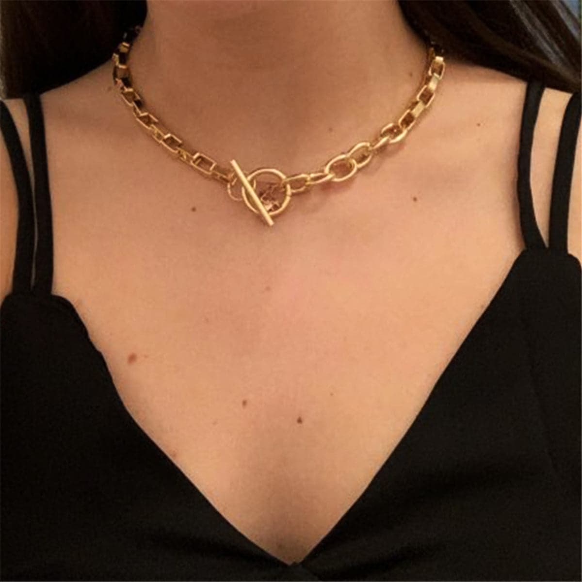 18K Gold-Plated Toggle Choker Necklace, chunky gold choker necklace, elegant gift for her, side view