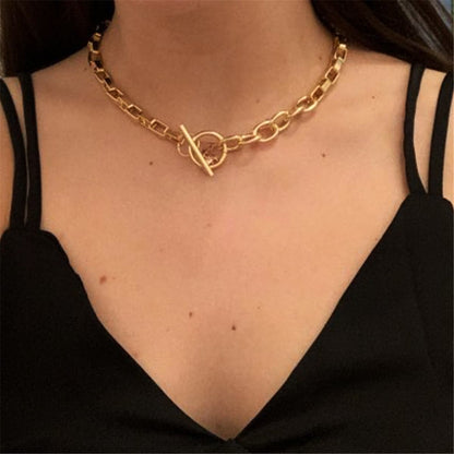 18K Gold-Plated Toggle Choker Necklace, chunky gold choker necklace, elegant gift for her, side view