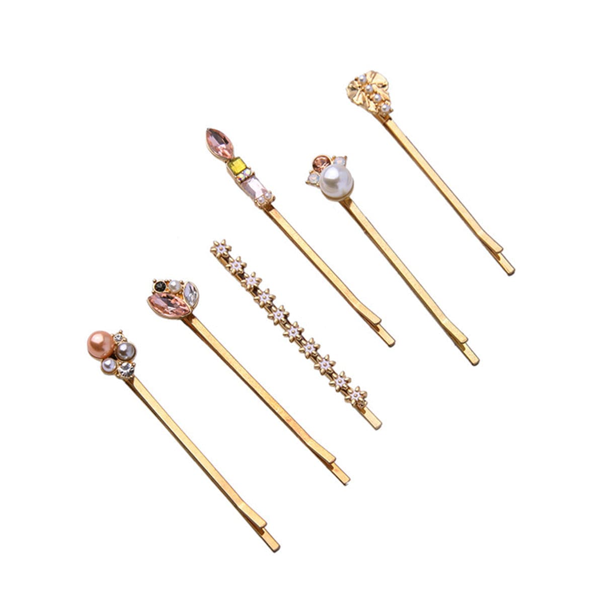 Pearl & Cubic Zirconia 18k Gold-Plated Hair Clip Set