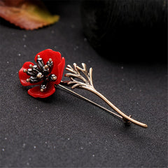 Red Enamel & Pearl 18k Gold-Plated Plum Blossom Brooch