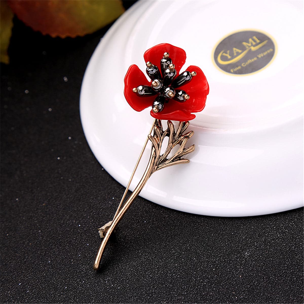 Red Enamel & Pearl 18k Gold-Plated Plum Blossom Brooch