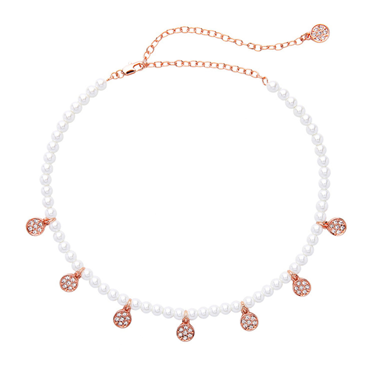 Cubic Zirconia and Pearl Station Necklace, pendant necklace for women, botanical inspired, side view