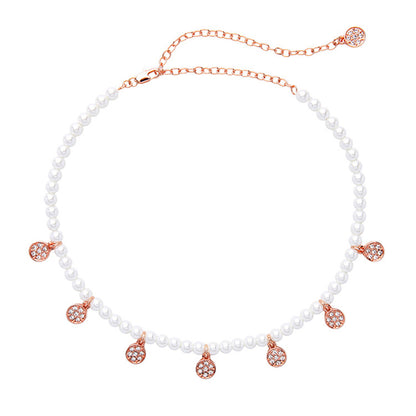 Cubic Zirconia and Pearl Station Necklace, pendant necklace for women, botanical inspired, side view