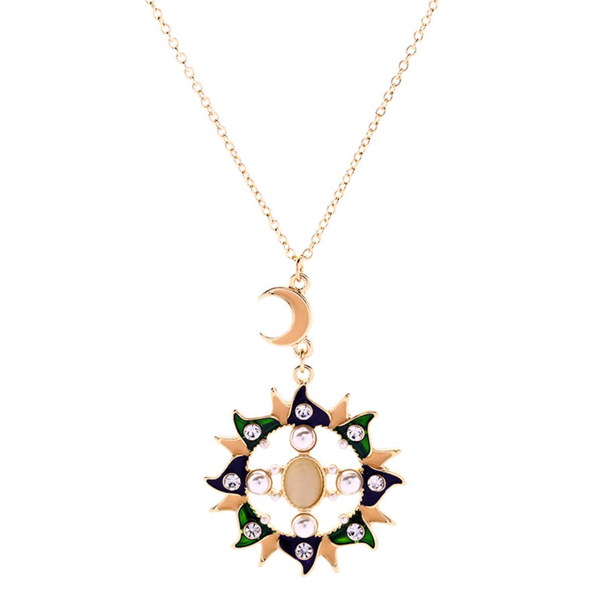 Pearl & Cat'S Eye 18K Gold-Plated Sun Pendant Necklace