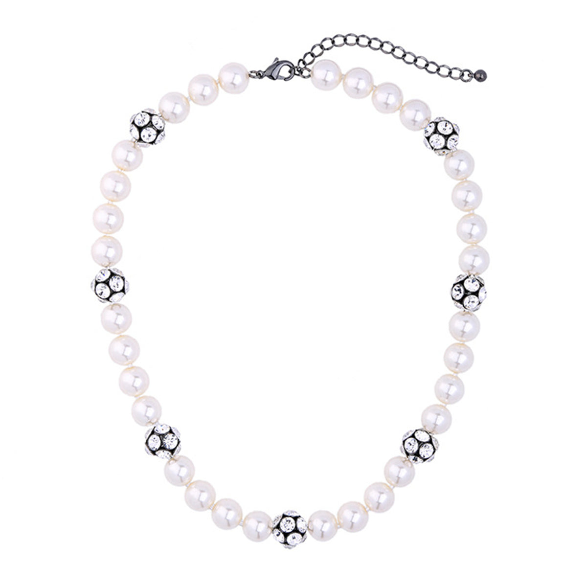 Pearl & Cubic Zirconia Black-Tone Ball Necklace