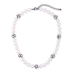 Pearl & Cubic Zirconia Black-Tone Ball Necklace