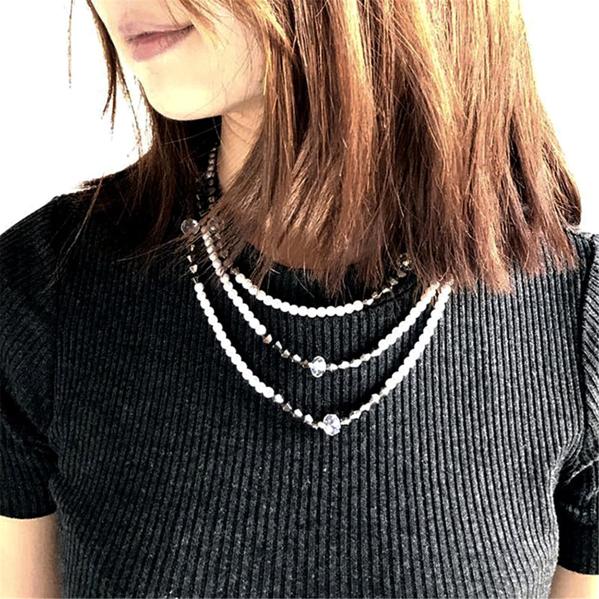 Pearl & Black Acrylic Beaded Necklace