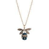Green & Goldtone Dragonfly Pendant Necklace
