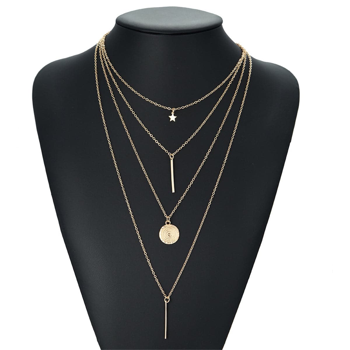 Goldtone Bar & Star Layered Pendant Necklace – ST.REGION