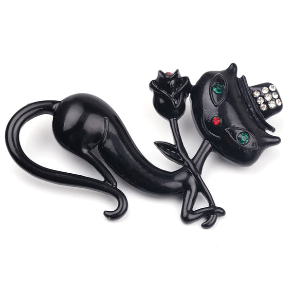 Black Elegant Cat Brooch - streetregion