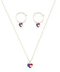 18K Gold-Plated American Flag Heart Necklace & Earring Set