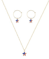 18k Gold-Plated American Flags Star Necklace & Earring Set